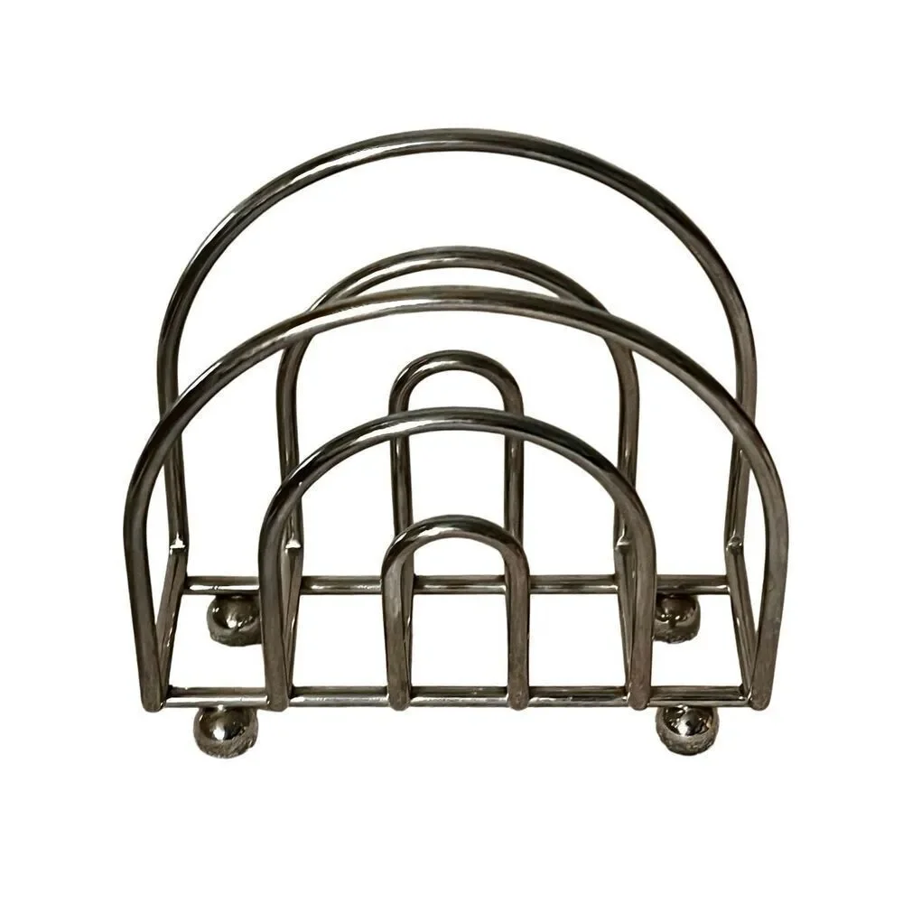 Vintage Metal Napkin Holder Semi Circle Chrome With Ball Feet MCM